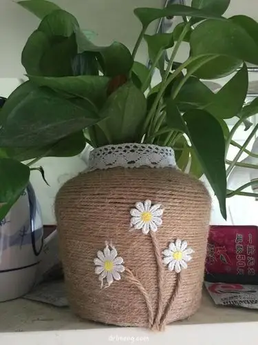 手工麻绳花盆