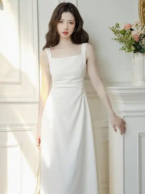 法式气质名媛吊带连衣裙收腰显瘦a字中长裙2024新款高级感礼服裙 - 17