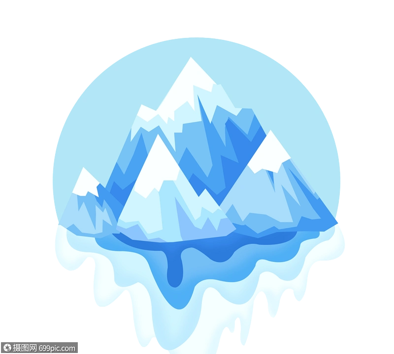 冰山融化圆形深蓝浅蓝白色环保装饰深蓝色圆的