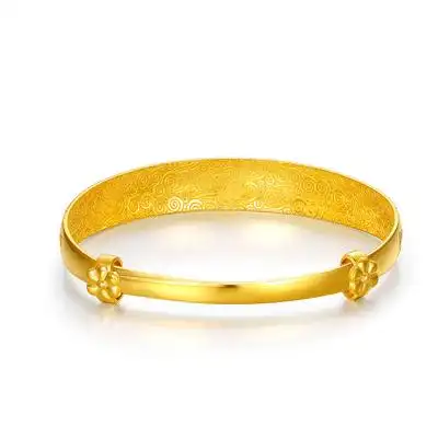 六桂福珠宝百福镯黄金手镯女款足金999活口推拉伸缩镯子送妈妈