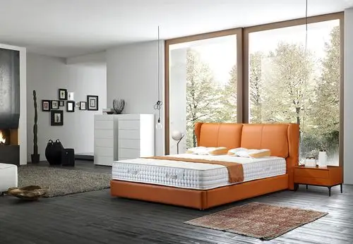 奢华橙色皮革床质量好的卧室家具简约主义