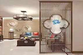 四叶草花格玫瑰金不锈钢屏风家装隔断效果图