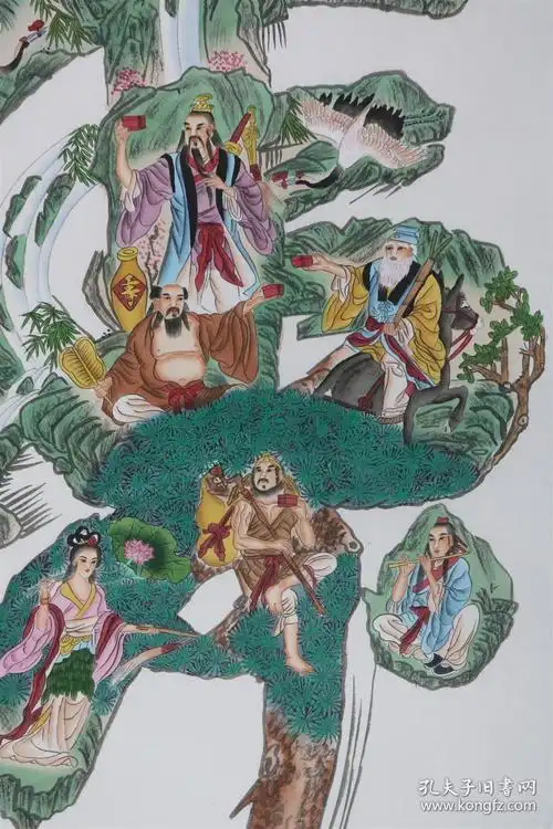 著名工笔画家山东省美协理事孙老师纯手绘四尺精工笔【八仙祝寿】