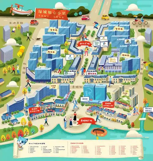 4原创作品插画商业插画地图手绘绿城导览图插画类微米创意文六vans