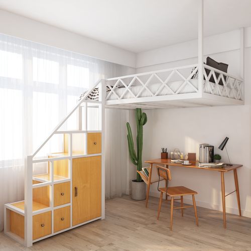 高架床小户型阁楼式床省空间复式二楼床上床下桌单身公寓双人床