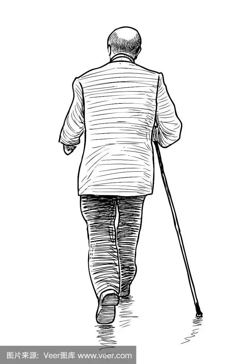一位老人拄着拐杖走在街上