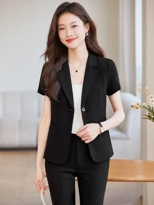 黑色职业西装套装女夏季薄款2024新款高级感面试正装经理工作套装
