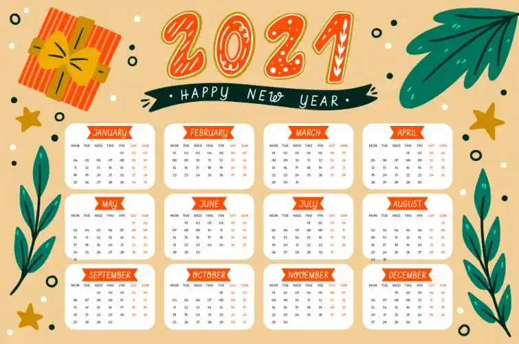 手绘风格设计2021年日历矢量素材aieps