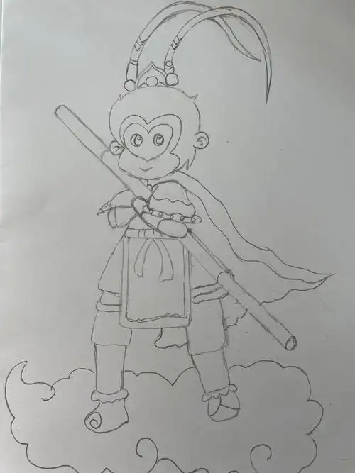 娃最近迷上齐天大圣孙悟空 我画轮廓 他涂色