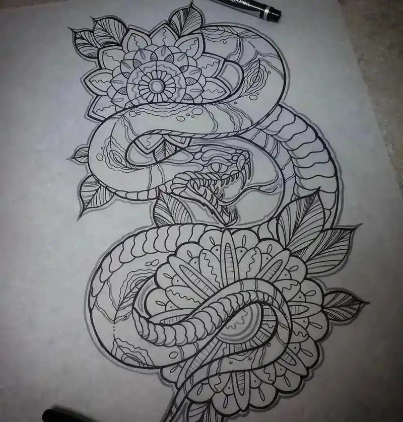 纹身图案手稿 #蛇纹身 做你想做的决定,每条路有每条路的风 - 兑趑