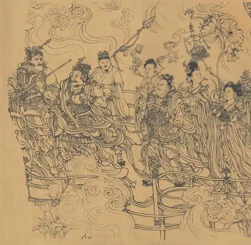 吴道子八十七神仙白描人物手卷国画临摹古画名画国画