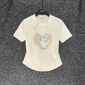 短袖t恤休闲小众上衣衣服新款时尚心缘鹤夏季t恤女装小熊