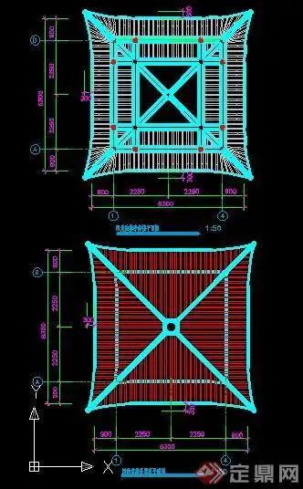 某公园中式四角重檐亭详图