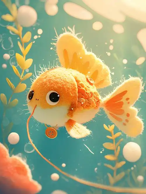 可爱毛绒绒的卡通鲤鱼3d插画