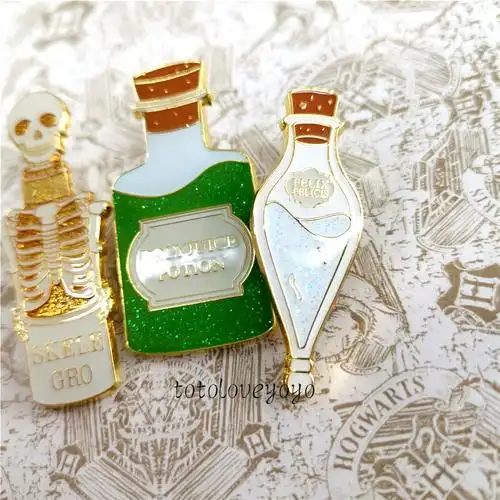 哈利波特魔药瓶 现货wd哈利波特周边福灵剂魔药瓶闪粉金属徽章组美国
