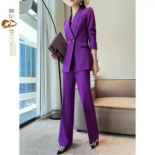 女装女紫色西装休闲洋气高级感职业高端气质时尚盐系轻熟两件套装