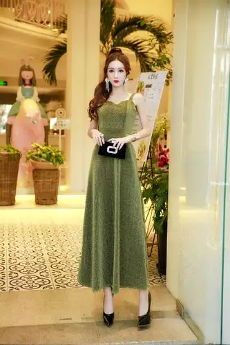 9144女装夜店性感亮丝抹胸式低胸露肩a字长裙宴会礼服吊带连衣裙