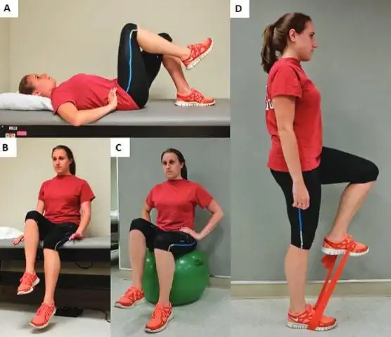 屈曲髂腰肌综合征的髋关节屈曲进阶的练习中,进行腹部核心收缩动作时