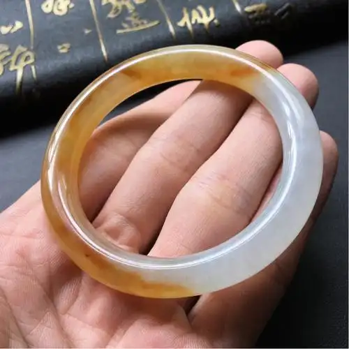 糯冰种黄翡圆条手镯(52.3mm)