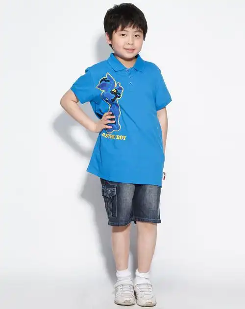 阿童木astro boy童装专场中性蓝色阿童木迷彩满地贴布绣polo