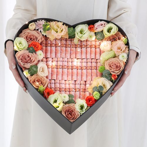 手工diy材料包钱钱鲜花礼盒圆形母亲节创意有钱花花束生日礼物女