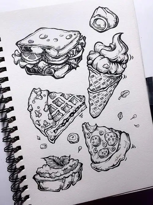 临摹黑白线描食物