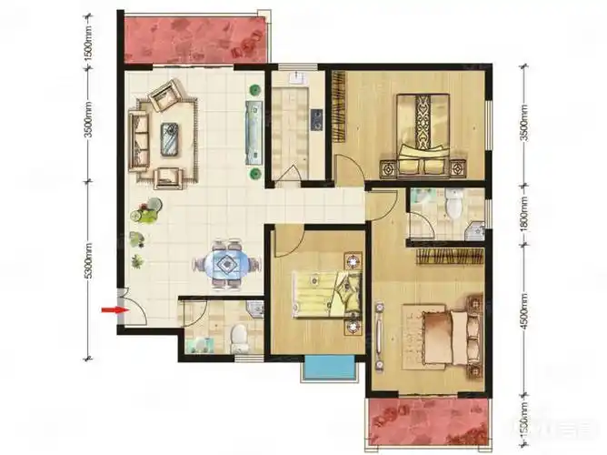 咸阳京基一品130/123户型图_首付金额_3室2厅2卫_130.0平米 - 吉屋网