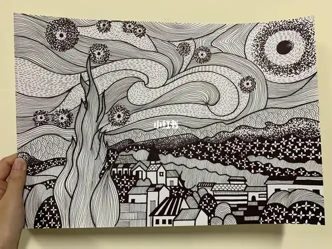 线描梵高的星空