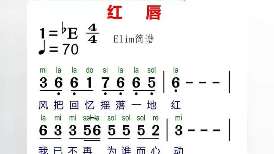 《红唇》有声动态简谱来啦!快来合拍视唱吧!