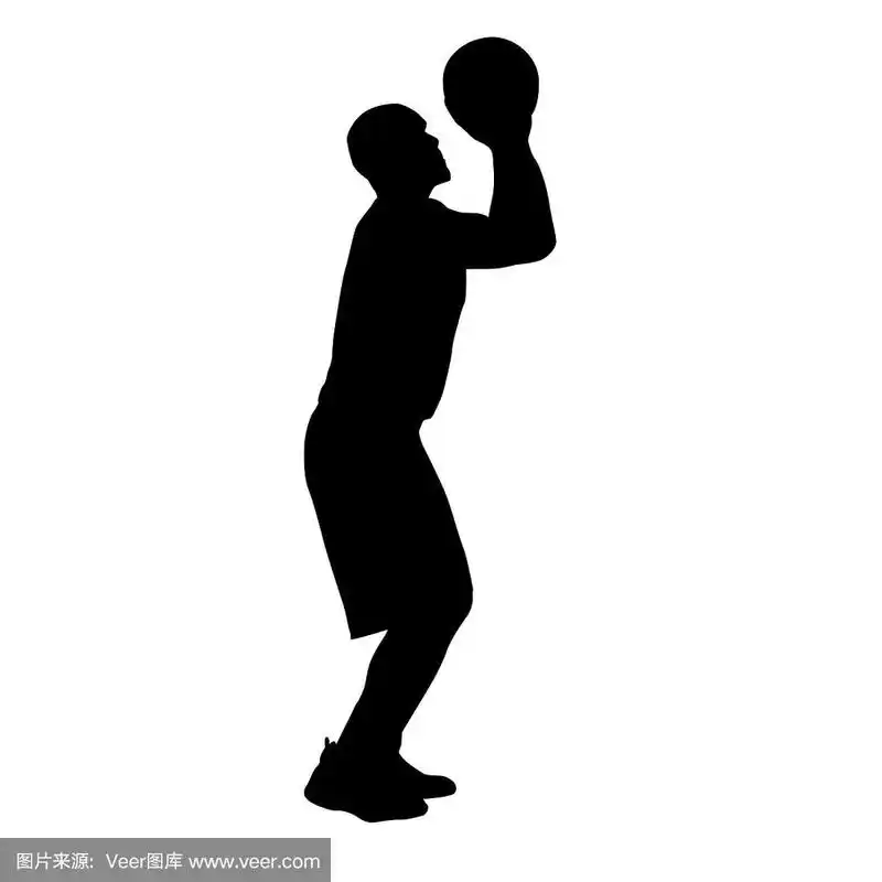 篮球运动员投篮,侧视图.孤立的矢量剪影