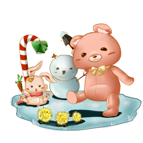 冬季卡通动物雪地玩耍