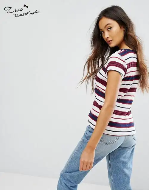 旧时代摩登女郎时尚条纹青春活力条纹短袖t恤 英国正品代购17夏