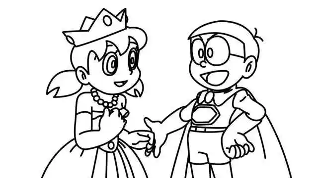 儿童简笔画--大雄和静香水彩笔画