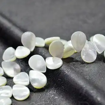 厂家直销天然海水白贝双平水滴形可编织 配件饰品低价清仓特批