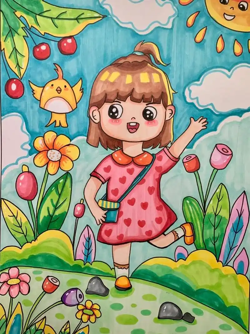 简笔画人物|可爱女孩 少儿创意美术 美术考级 儿童画 可爱简笔画 简笔