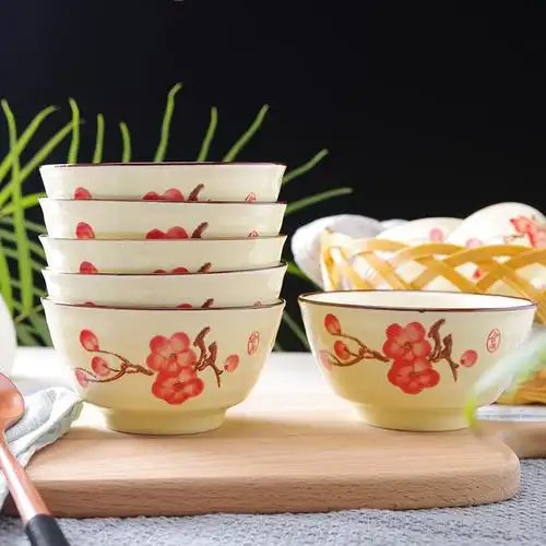 瓷物语5英寸碗家用吃饭10个釉下彩高脚瓷碗小碗防烫瓷碗幸福时光