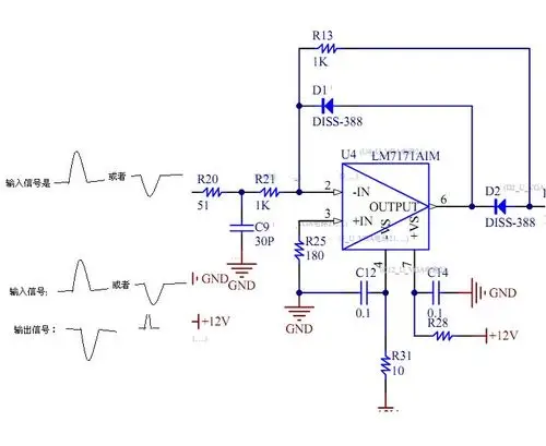 半波整流电路:电路图见下面,输入信号是一个正信号或者负信号,不是双