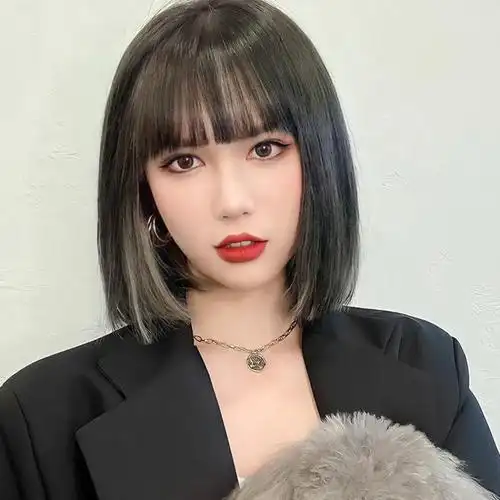 发仿真人发丝甜酷少女全头套式lisa同款发型黑茶色挑染白茶灰短发发网