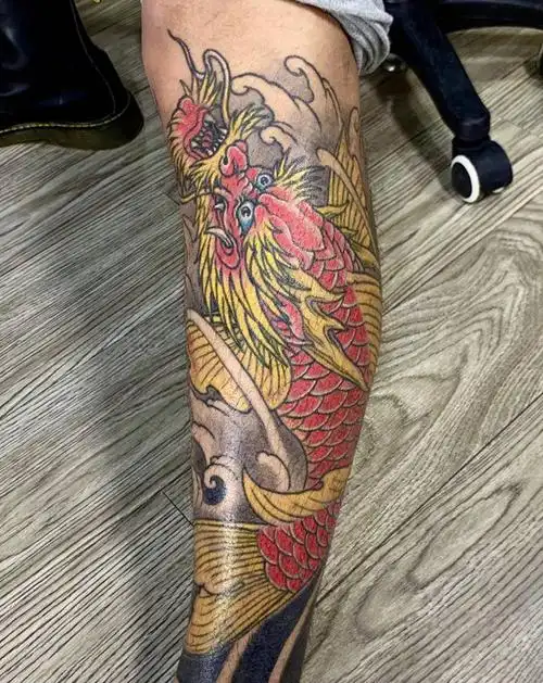 小腿  鳌鱼纹身图片_腿部新传统鳌鱼小腿包腿纹身图案