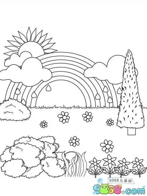 风景图简笔画上颜色有人有动物 简笔画图片大全-普车都