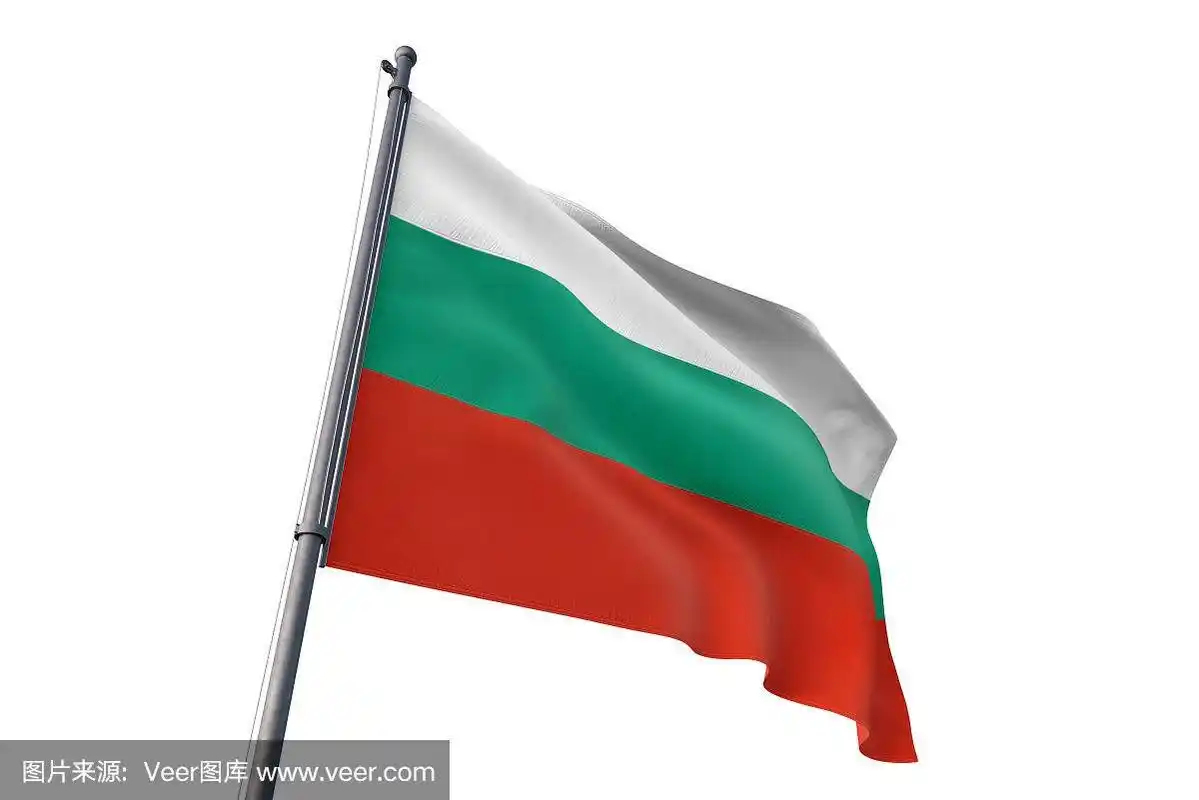 保加利亚国旗飘扬孤立的白色背景