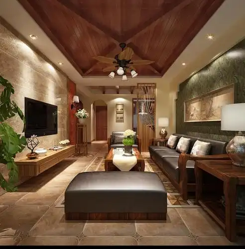 东南亚风格三居室客厅吊顶装修效果图#944255618