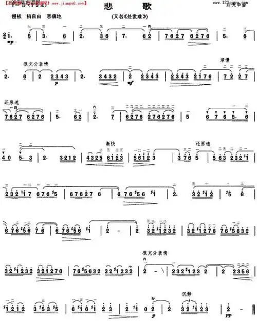 悲歌二胡谱