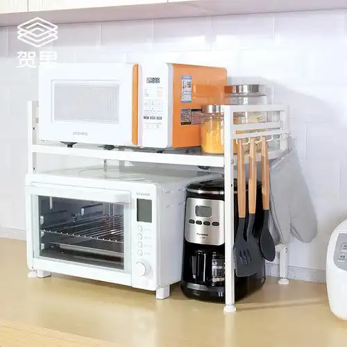 厨房微波炉置物架2层可伸缩_贺里可伸缩微波炉置物架双层烤箱架子厨房