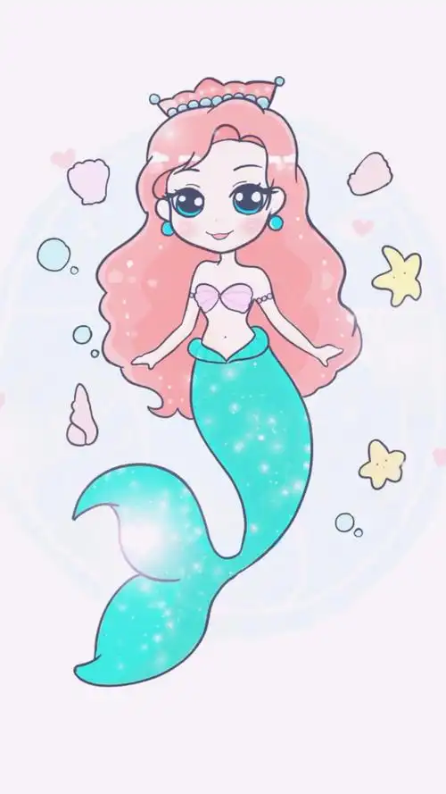 画可爱人鱼公主,分解步骤简笔画,可爱卡通插画