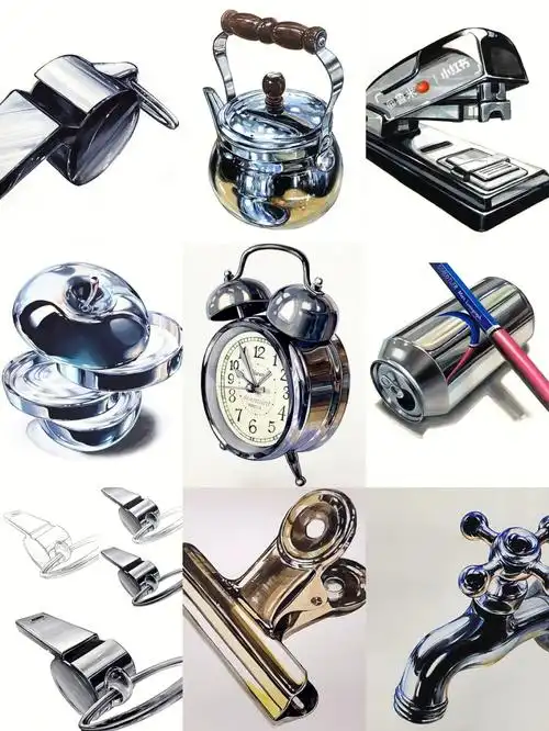 马克笔单体  #马克笔绘画  #设计基础手绘  #金属质感  #马克笔教程