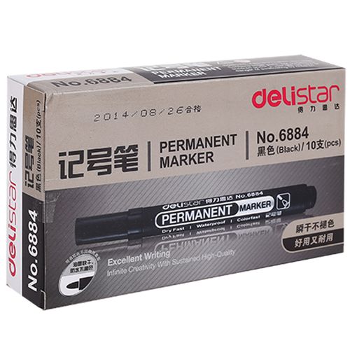 【10支装】得力记号笔6884粗油墨快干防水不褪色1.5mm光盘笔大头