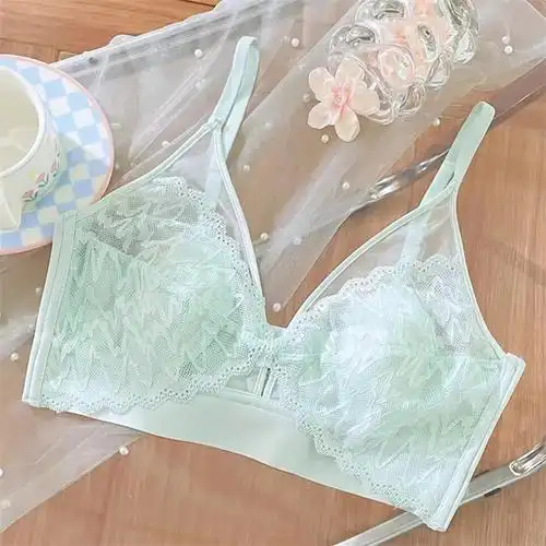 法式浪漫精致蕾丝内衣无钢圈超薄兔耳杯防凸点无钢圈