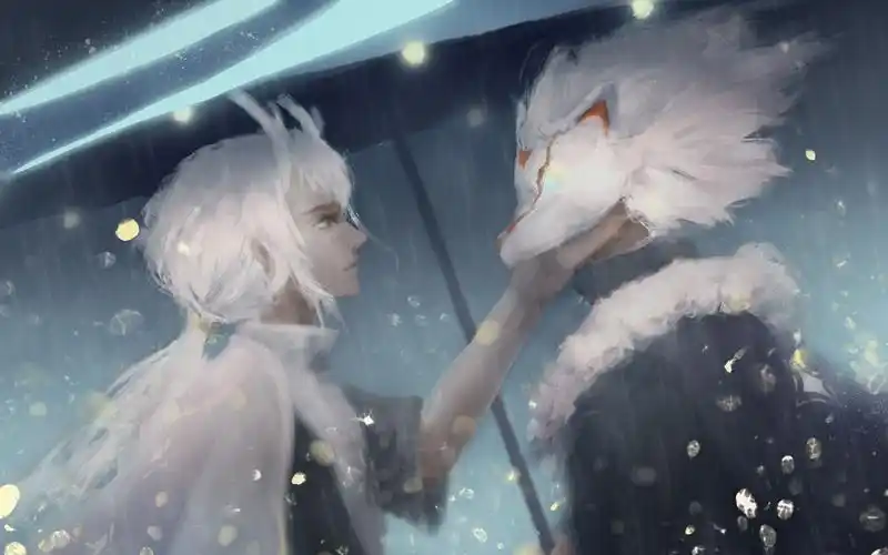 光遇绘画七夕那年你撑伞拥我入怀中白鸟小狮子