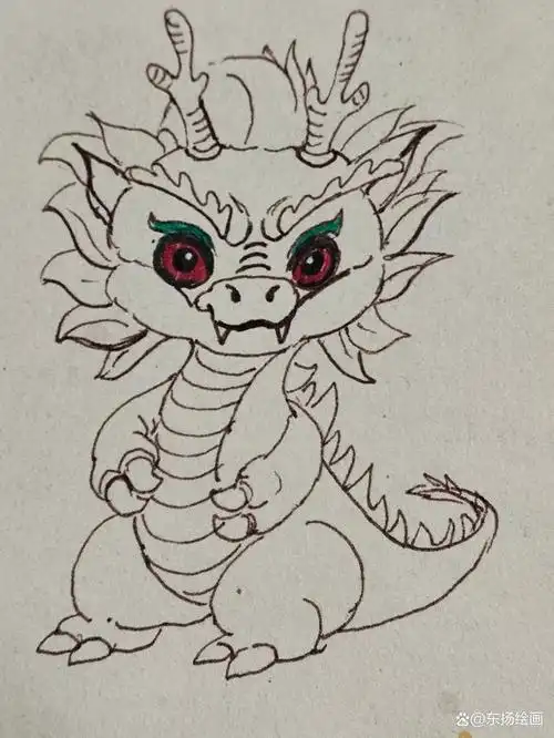 龙的简笔画步骤,教大家画一只可爱的卡通龙